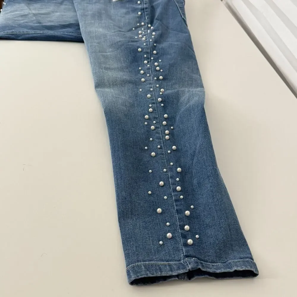 Anthology Sadie Slim Jeans Sz 24R‎ Pearl Embellished Decorative Y2K Denim